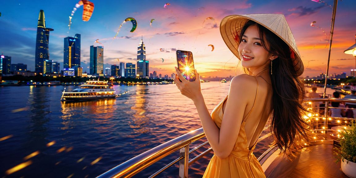 Người dùng Sài Gòn đội nón lá truy cập nền tảng cá cược thể thao trên điện thoại di động